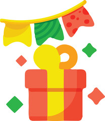 Festive gift box with bunting and confetti