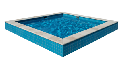 Square swimming pool with blue water isolated on transparent background