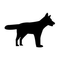 A clean, bold silhouette of a canine, likely a dog or a similar animal.