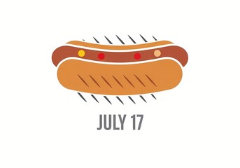 Illustration of hot dog celebrating national hot dog day on july 17 for summer barbecue and food events