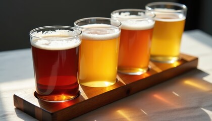 Wooden Beer Flight with Four Varied Hues Linen