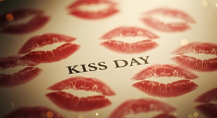 Kiss day celebration concept with red lipstick marks and romantic greeting card design