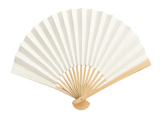 White paper fan with light beige wooden frame.