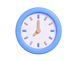 Cute blue pastel clock showing eight o'clock on transparent background