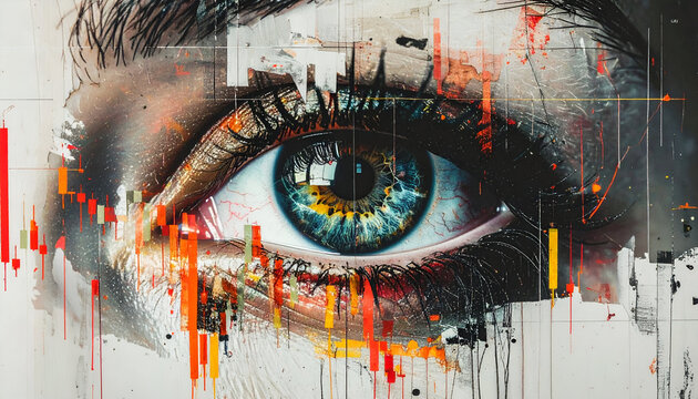 Abstract Artistic Eye with Financial Data Overlay.