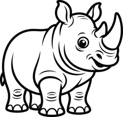 Fototapeta premium Adorable rhino cartoon character illustration ready for coloring books or children's designs, making learning about wildlife fun and engaging for kids