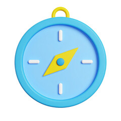 Blue and yellow compass cartoon illustration on transparent background