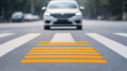 Smart road infrastructure embedded sensor light, blinking indicator, subtle road texture, data collection.  