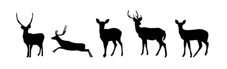 This image features stylized silhouettes of deer in different actions.