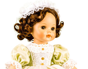 Fototapeta premium Firefly_3D illustration of a verified email envelope icon - Firefly_Adorable doll with brown hair in a green dress