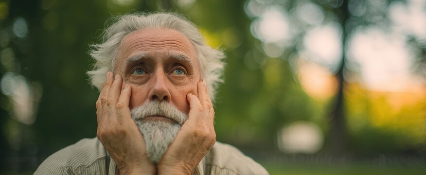 The thoughtful elderly man enjoying a serene moment in a peaceful park setting.