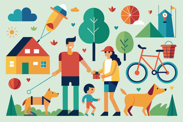 Fototapeta premium Family enjoying a sunny day in the park with pets and outdoor activities