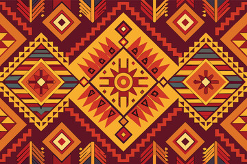 Vibrant geometric pattern inspired by traditional textile designs in warm colors showcasing intricate shapes