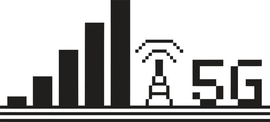 Icon representing 5g network signal strength and transmission tower