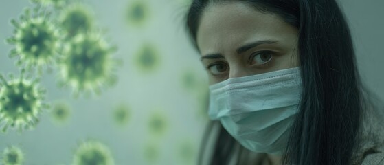 The woman wearing a mask expressing concern during a viral pandemic.