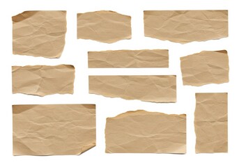Vintage Crumpled Brown Paper Pieces on White Background