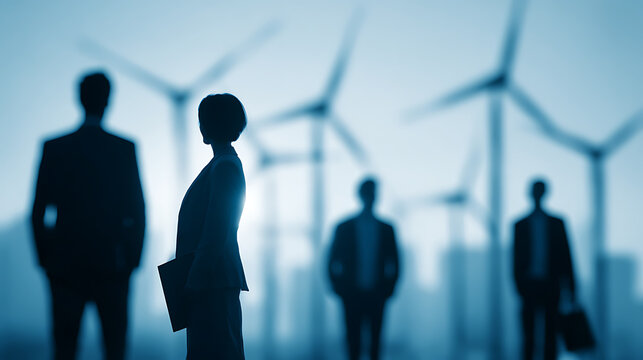 engineers and investors collaborating at wind turbine site focusing on renewable electricity sustainable business esg solutions and future clean energy - Powered by Adobe