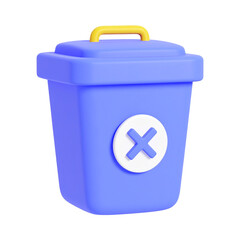 Stylish purple recycle bin with a yellow handle on transparent background