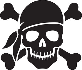 Black and white skull and crossbones with bandana and no hat pirate danger