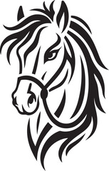 Horse head with tribal mane vector design, Stylized horse tribal tattoo illustration
