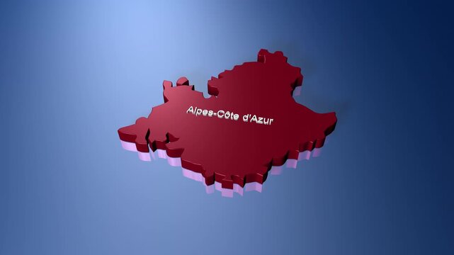 Provence Alpes-C&ocirc;te d'Azur state map of France in 3D animation
