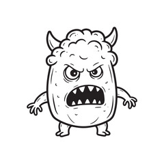 Cartoon monster with horns and angry expression creature