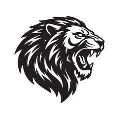 Roaring Lion Head Silhouette Fierce Expression, Bold Black and White Design