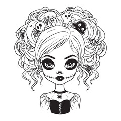Halloween girl portrait with spooky hair ornaments Keywords: halloween, girl, portrait, spooky