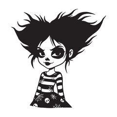 Spooky Cartoon Girl With Wild Hair And Halloween Dress