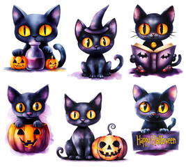 Fototapeta premium Collection of Halloween Cats