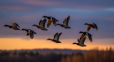 Flock of Ducks Soaring in the Sky.