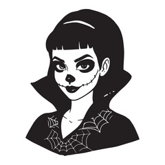 Woman with Skeleton Face Paint and Spiderweb Collar