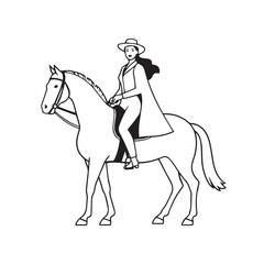 Black and white line art of a beautiful woman with perfect body riding horse elegant minimalist illustration