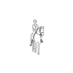 Black and white line art of a beautiful woman with perfect body riding horse elegant minimalist illustration