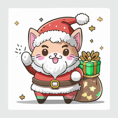 Cute Christmas Cat Santa Vector &mdash; Adorable Holiday Kittens in Santa Costumes with Gift Bags