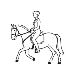 Black and white line art of a beautiful woman with perfect body riding horse elegant minimalist illustration