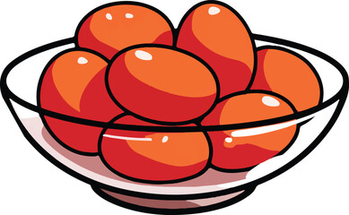 a bowl of round balls, a simple flat illustration-style cartoon drawing, on a white background, with red color, high saturation, bright colors