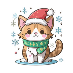 Cute Christmas Cat Vector — Adorable Holiday Kittens with Santa Hats, Scarves, and Snowflakes