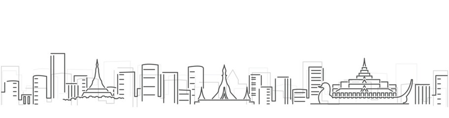 Yangon Simple Dark Lines Skyline on White Background