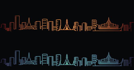 Yangon Neon Style Simple Skyline on Dark Background
