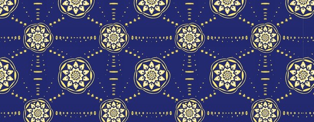 Blue and Golden Mandala Seamless Pattern
