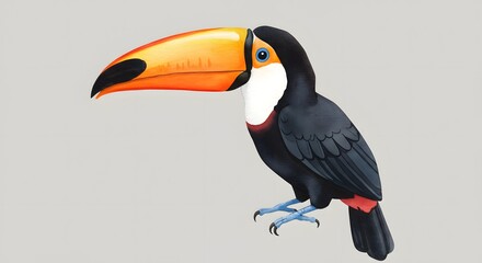 Naklejka premium Vibrant Toucan Bird with Large Orange Beak on Gray Background