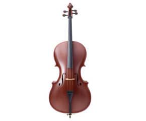 Acoustic cello isolated on transparent background, a stringed musical instrument with four strings, played with a bow, commonly used in classical music and orchestras