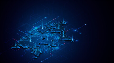Global connection network background. World map. Internet technology concept or global communication.	