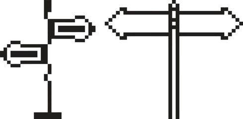 Obraz premium Pixel art signpost and directional arrows icon set