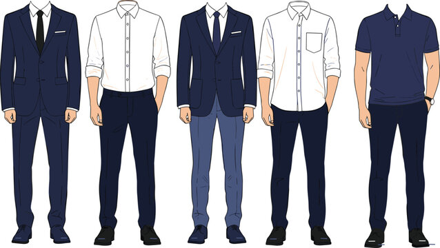 Men, fashion, outfit, style, clothing, formal, casual, business, dress code, wardrobe, attire, comparison, trendy, professional, male, lookbook, office, smart, modern, visual