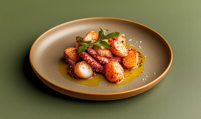 Appetizing Octopus Dish With Potato Served on Plate