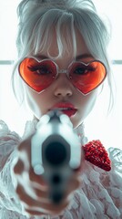 Playful Rebellion: Heart-Themed Style Meets Provocative Attitude