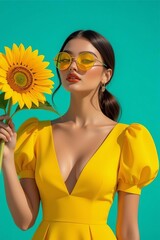 woman and yelow flowers