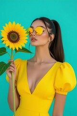 woman and yelow flowers